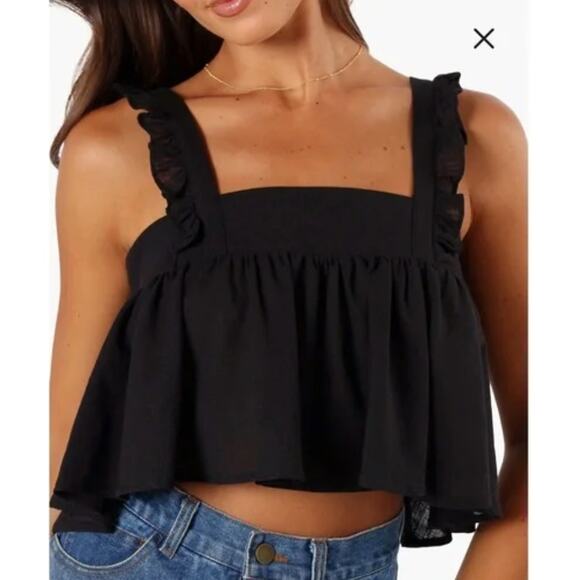 Petal & Pup Tops - Petal + Pup Black Raye Crop Top Large flowy romantic ruffle feminine boho